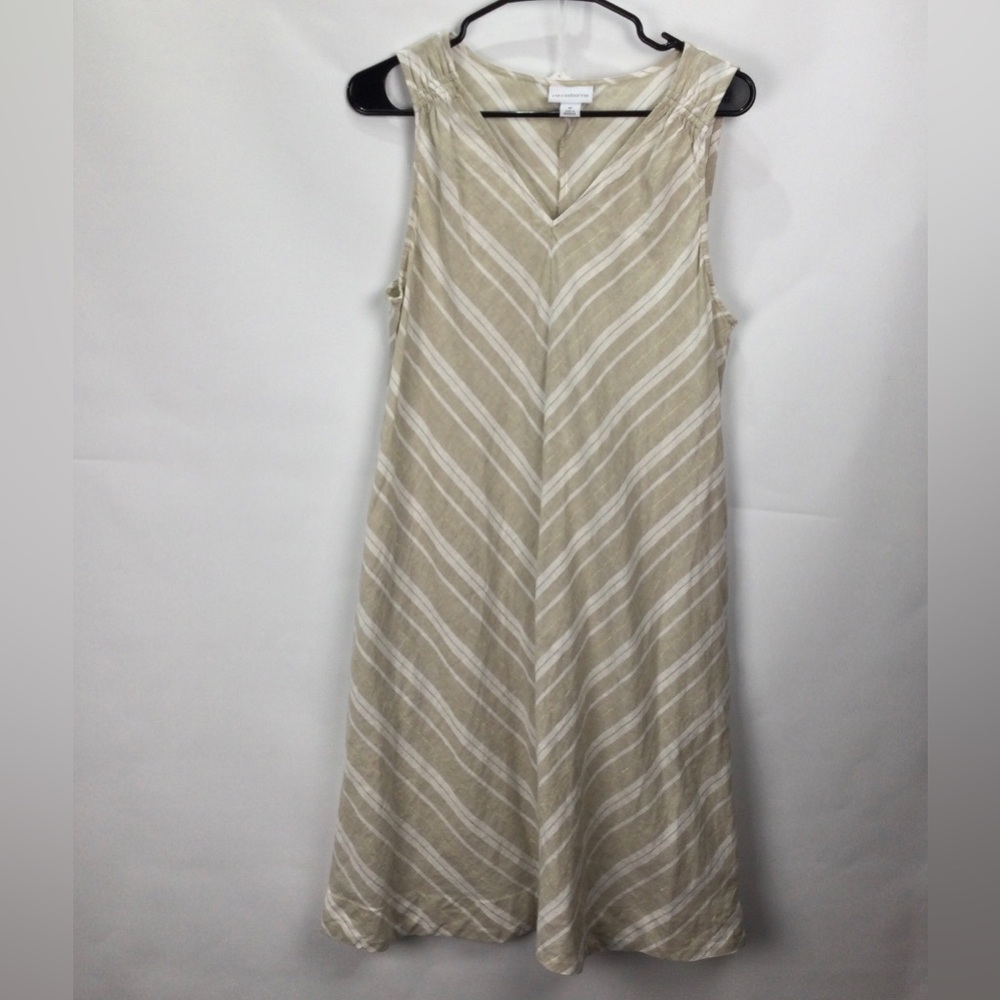 Liz Claiborne Sleeveless V-neck A-line Midi Linen Dress womens sz M